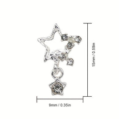5 pcs Silver Star Nail Art Charms with Rhinestones for Sparkling Designs