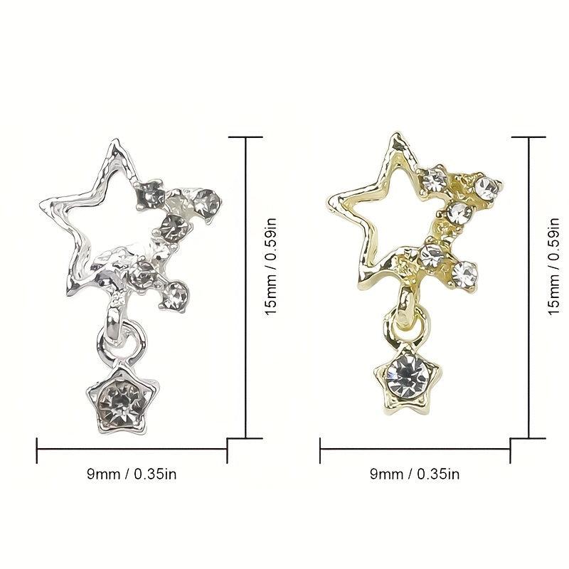 5 pcs Silver Star Nail Art Charms with Rhinestones for Sparkling Designs