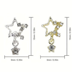 5 pcs Silver Star Nail Art Charms with Rhinestones for Sparkling Designs