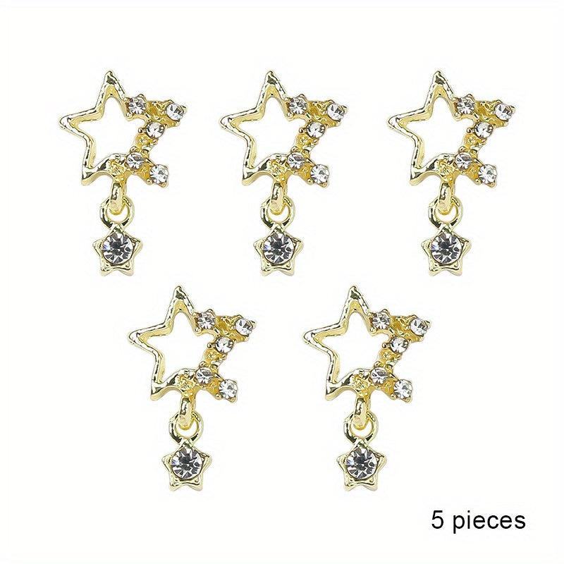 5 pcs Silver Star Nail Art Charms with Rhinestones for Sparkling Designs