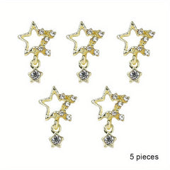 5 pcs Silver Star Nail Art Charms with Rhinestones for Sparkling Designs