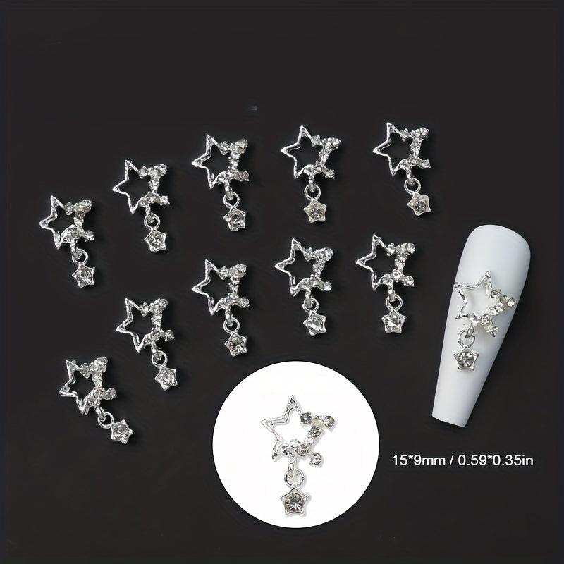 5 pcs Silver Star Nail Art Charms with Rhinestones for Sparkling Designs