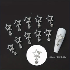 5 pcs Silver Star Nail Art Charms with Rhinestones for Sparkling Designs