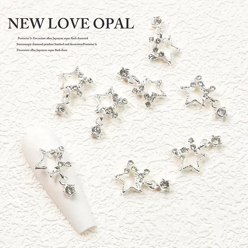 5 pcs Silver Star Nail Art Charms with Rhinestones for Sparkling Designs