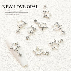 5 pcs Silver Star Nail Art Charms with Rhinestones for Sparkling Designs
