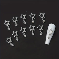 5 pcs Silver Star Nail Art Charms with Rhinestones for Sparkling Designs