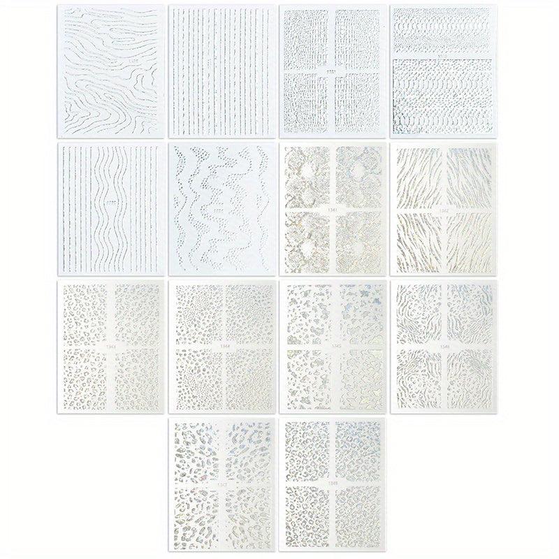 14pcs Laser Irregular Strip Nail Art Stickers Self Adhesive Golden Decals