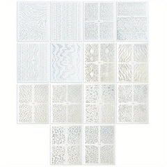 14pcs Laser Irregular Strip Nail Art Stickers Self Adhesive Golden Decals