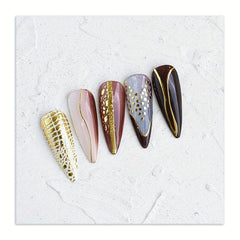 14pcs Laser Irregular Strip Nail Art Stickers Self Adhesive Golden Decals