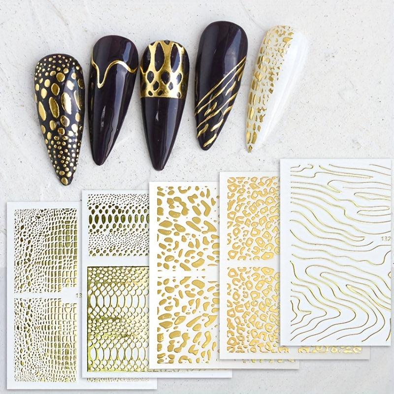 14pcs Laser Irregular Strip Nail Art Stickers Self Adhesive Golden Decals