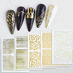 14pcs Laser Irregular Strip Nail Art Stickers Self Adhesive Golden Decals