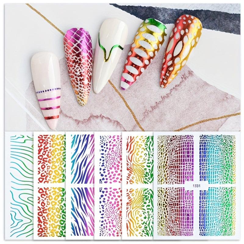 14pcs Laser Irregular Strip Nail Art Stickers Self Adhesive Golden Decals