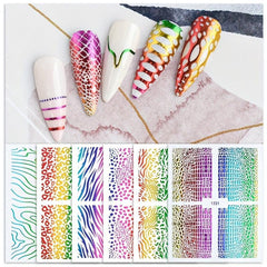 14pcs Laser Irregular Strip Nail Art Stickers Self Adhesive Golden Decals