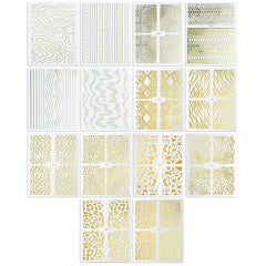 14pcs Laser Irregular Strip Nail Art Stickers Self Adhesive Golden Decals