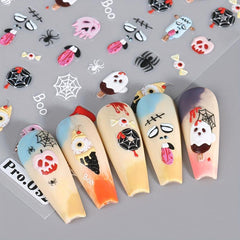 5D Halloween Nail Art Stickers - Skull Ghost Pumpkin Spider Bat