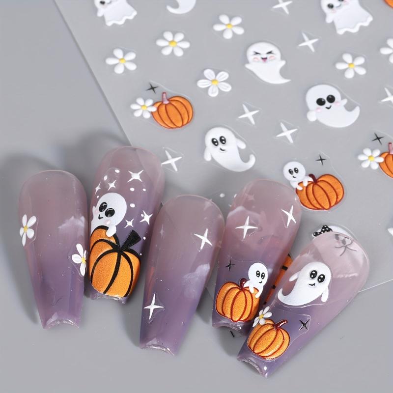 5D Halloween Nail Art Stickers - Skull Ghost Pumpkin Spider Bat