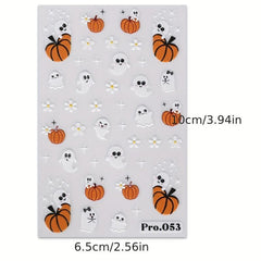 5D Halloween Nail Art Stickers - Skull Ghost Pumpkin Spider Bat