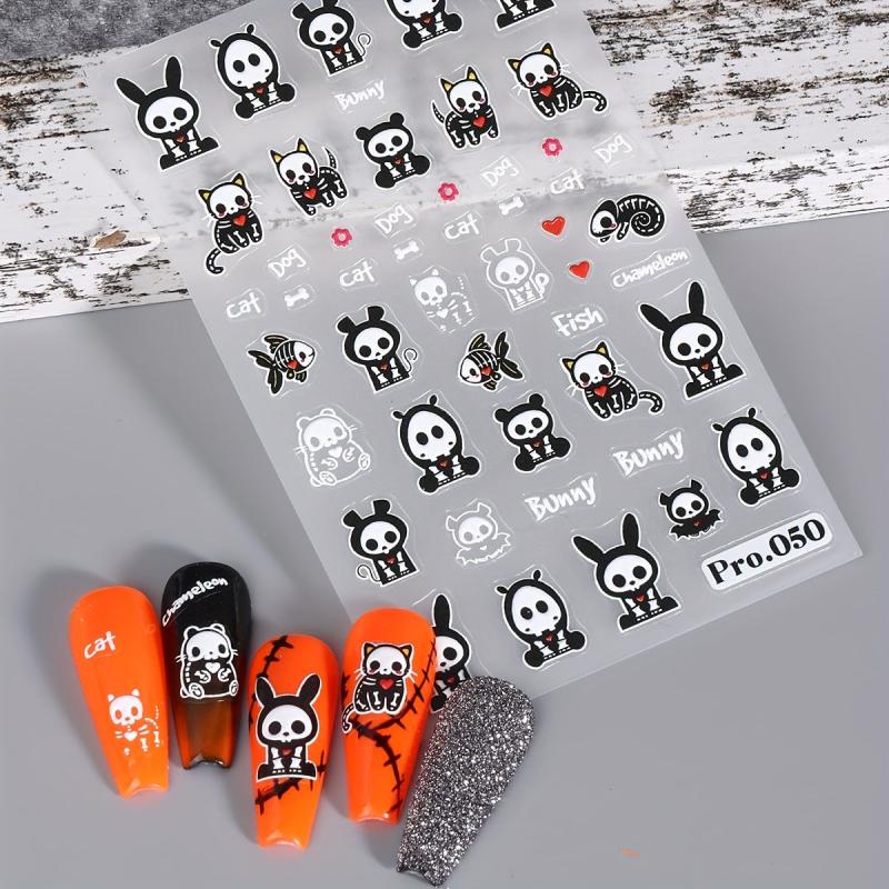 5D Halloween Nail Art Stickers - Skull Ghost Pumpkin Spider Bat