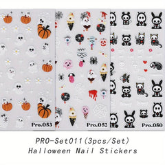 5D Halloween Nail Art Stickers - Skull Ghost Pumpkin Spider Bat