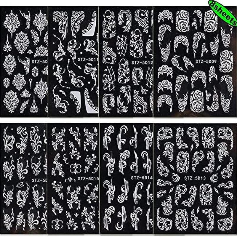 French Tip Flower Nail Art Stickers Lace Nail Decals