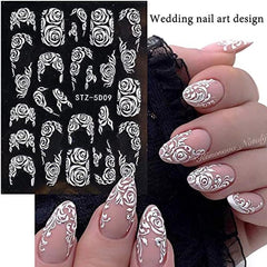 French Tip Flower Nail Art Stickers Lace Nail Decals