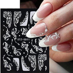 French Tip Flower Nail Art Stickers Lace Nail Decals