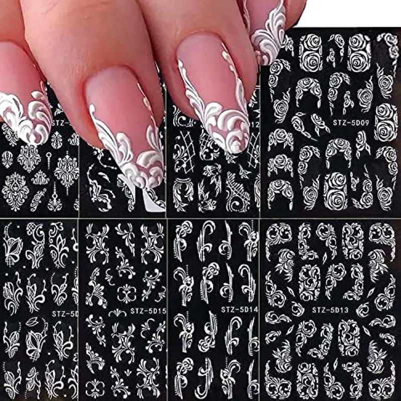French Tip Flower Nail Art Stickers Lace Nail Decals
