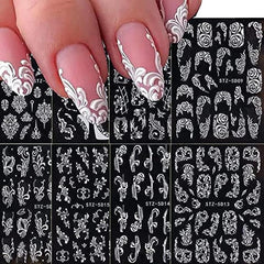 French Tip Flower Nail Art Stickers Lace Nail Decals