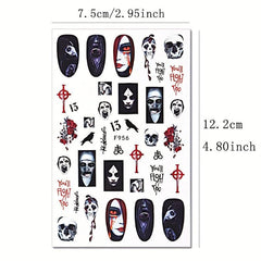 10pcs Halloween Nail Art Stickers Skull Rose Zombie Blood Butterfly Decals