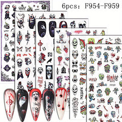 10pcs Halloween Nail Art Stickers Skull Rose Zombie Blood Butterfly Decals