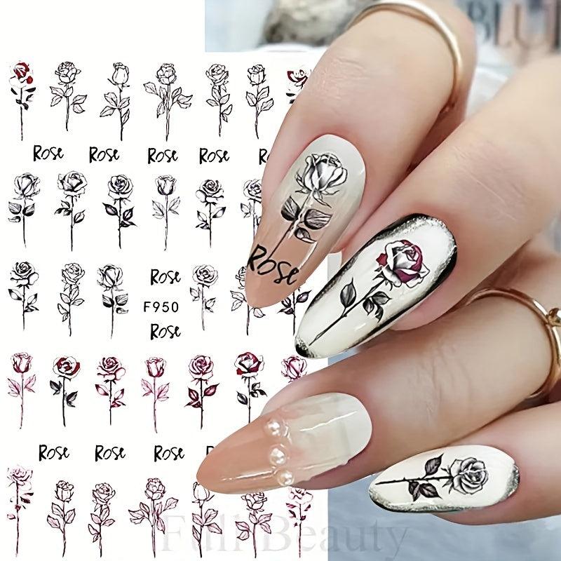 10pcs Halloween Nail Art Stickers Skull Rose Zombie Blood Butterfly Decals