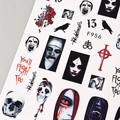 10pcs Halloween Nail Art Stickers Skull Rose Zombie Blood Butterfly Decals