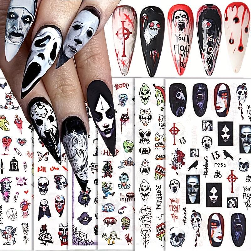 10pcs Halloween Nail Art Stickers Skull Rose Zombie Blood Butterfly Decals