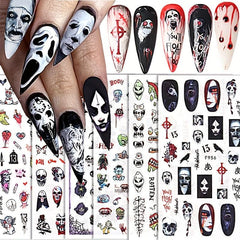 10pcs Halloween Nail Art Stickers Skull Rose Zombie Blood Butterfly Decals