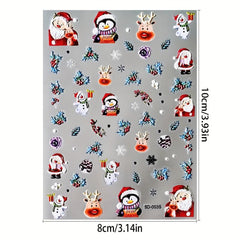 5D Christmas Nail Art Stickers Snowflake Snowman Elk Santa Decals