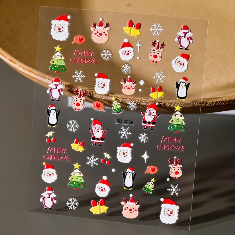 5D Christmas Nail Art Stickers Snowflake Snowman Elk Santa Decals