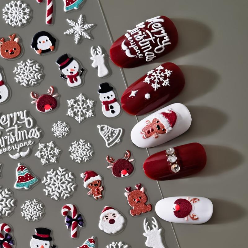 5D Christmas Nail Art Stickers Snowflake Snowman Elk Santa Decals