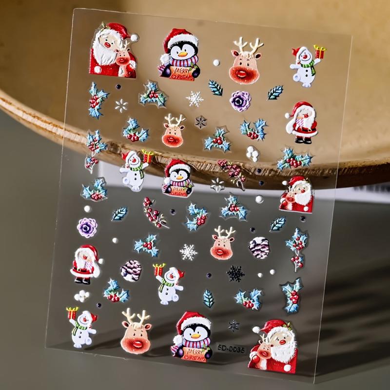 5D Christmas Nail Art Stickers Snowflake Snowman Elk Santa Decals
