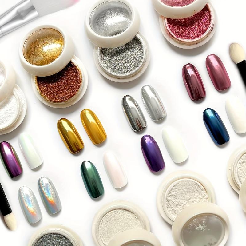 Chrome Nail Powder Holographic Glitter - 8pcs Set