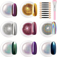 Chrome Nail Powder Holographic Glitter - 8pcs Set
