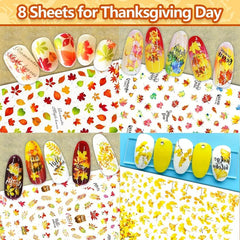 16 Sheets Holiday Nail Stickers 3D Self Adhesive Seasonal Nail Art Decals