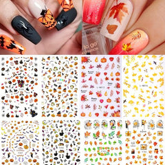16 Sheets Holiday Nail Stickers 3D Self Adhesive Seasonal Nail Art Decals