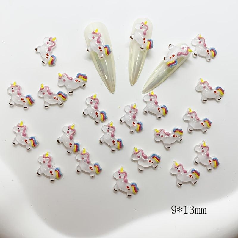 20 pcs Unicorn Nail Art Resin Charms for Gel & Acrylic Nails DIY Crafts