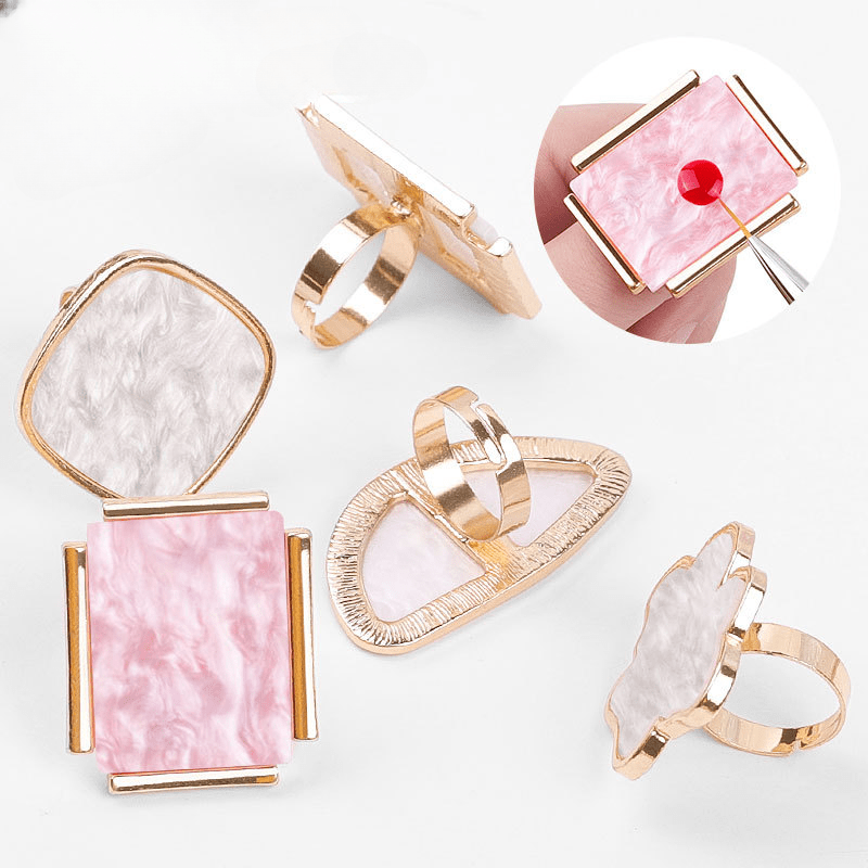 Resin Stone Nail Art Palette Finger Ring False Nails Tips Drawing Mixing DIY