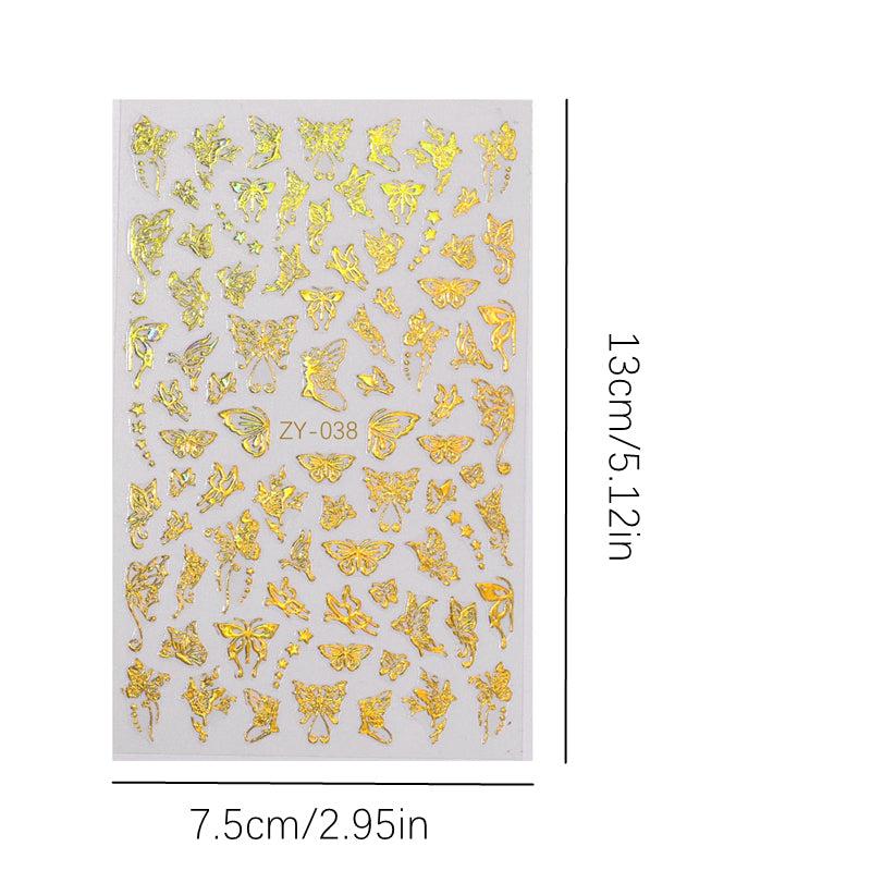 3D Golden Butterfly Nail Art Stickers Self Adhesive Decals For DIY or Salons