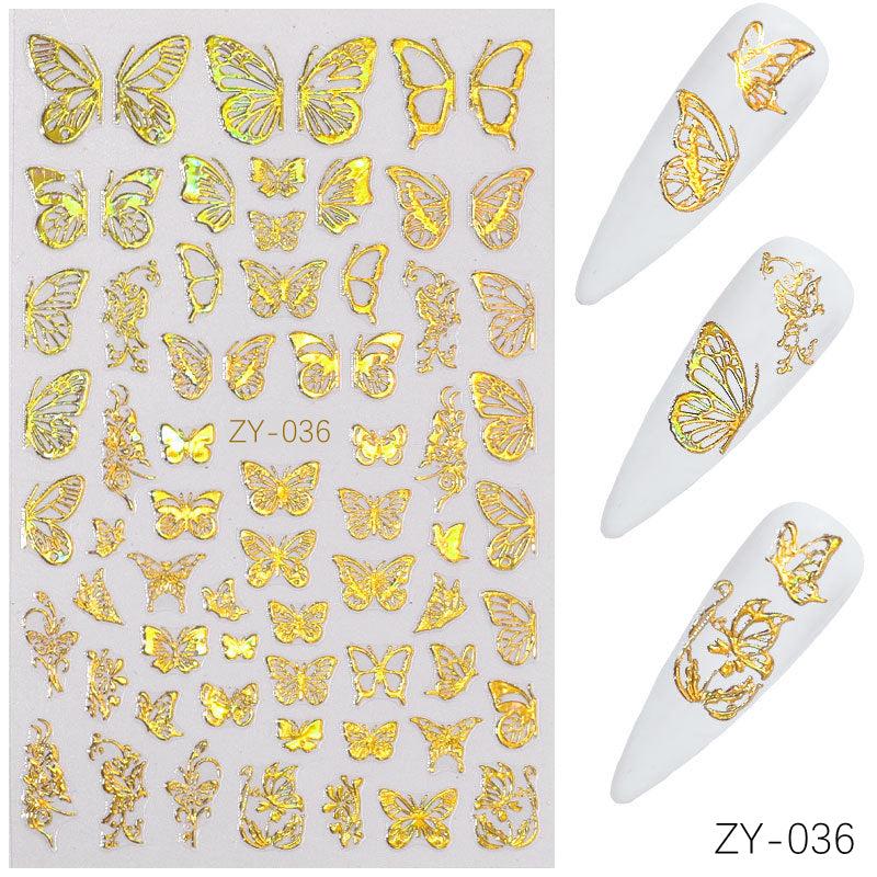 3D Golden Butterfly Nail Art Stickers Self Adhesive Decals For DIY or Salons