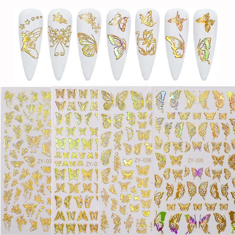 3D Golden Butterfly Nail Art Stickers Self Adhesive Decals For DIY or Salons