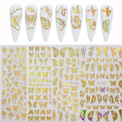 3D Golden Butterfly Nail Art Stickers Self Adhesive Decals For DIY or Salons