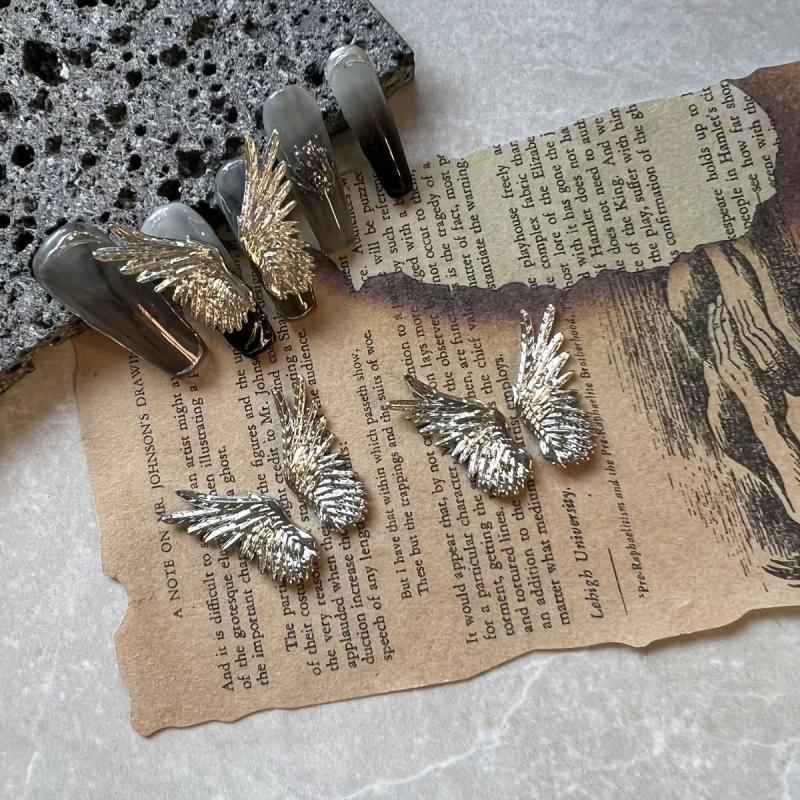 Vintage Gothic Angel Wings Nail Charms Punk Style Nail Studs for Halloween