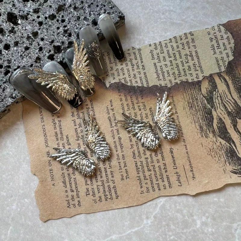 Vintage Gothic Angel Wings Nail Charms Punk Style Nail Studs for Halloween